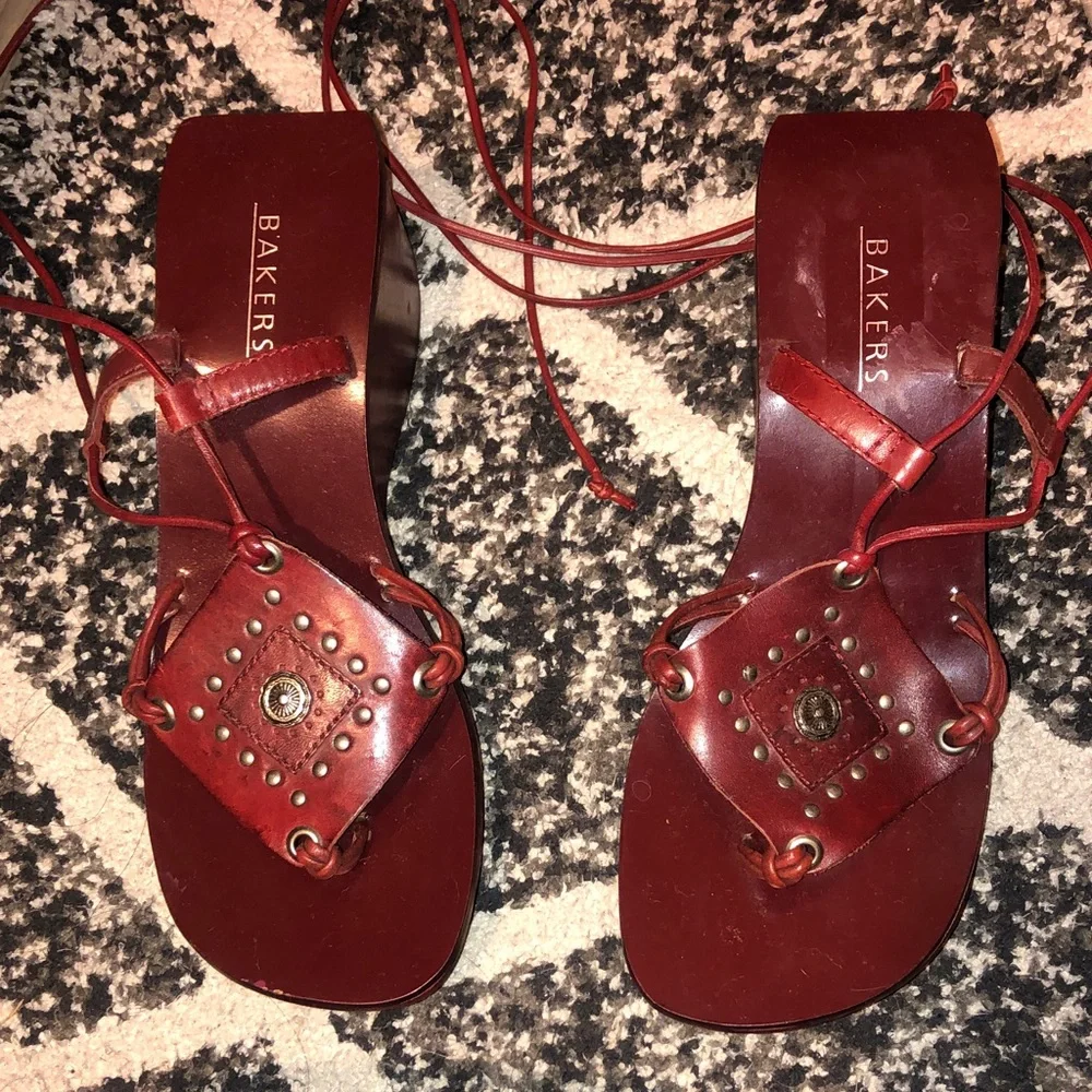 Bakers Women's Burgundy Lace-Up Sandals - Picture 3 of 6